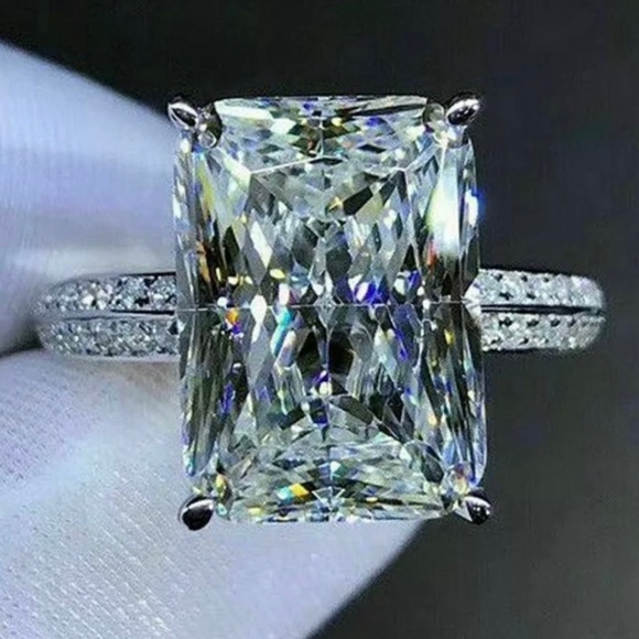 NEW 925 Sterling Silver White Diamond Emerald Radiant Cut Wedding Ring Sapphires - Picture 15 of 15